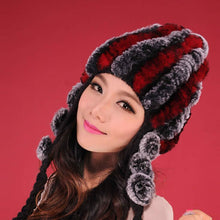 Load image into Gallery viewer, Women Beanies Real Rex Rabbit Fur Hat Ear Muffs Winter 13605