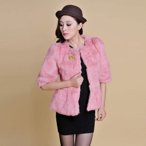 Natural Rabbit Fur Coat  Women'  Fashion Grace Overcoat Jacket
