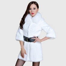 Load image into Gallery viewer, Women&#39;s  Real Rabbit Fur Coat Fox Fur Collar Jacket Overcoat winters Coat 13071
