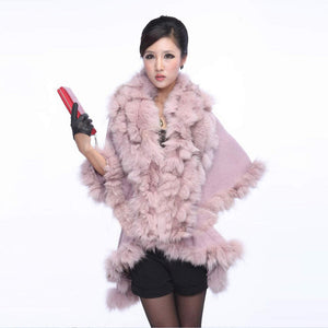 Real Fox Fur & Wool Coat Jacket Shawl Stole Poncho Fox Fur Collar 5 Color Fur Story FS070210