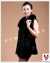 Load image into Gallery viewer, Natural Rabbit Fur Vest Fox Fur Collar Waistcoat Coat Jacket