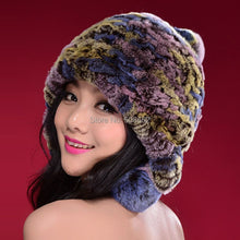 Load image into Gallery viewer, Knitted Real Rabbit Fur Hat Beanie Earmuff Bomber Hat  Women&#39;s Winter Hats 14606