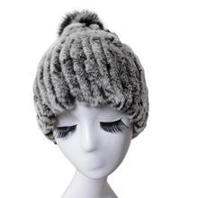 Load image into Gallery viewer, Women&#39;s Beanies for Winter Real Rabbit Fur Hat Fox Fur Pom-pom Wool Cap 13607
