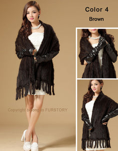 Real Knitted Mink Fur Shawl Stole Wrap Cape Poncho Coat Garment Various Colors Fur Story FS070306