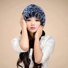 Load image into Gallery viewer, Women&#39;s Tight Knitted Real REX Rabbit Fur Hat Beanie Fur Fox Fur Pompom 14605
