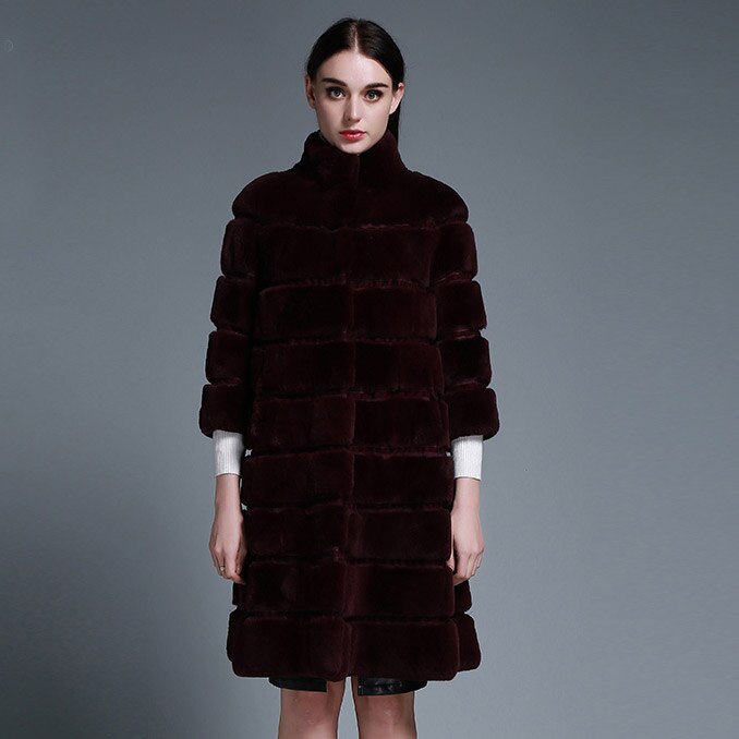 Natural Rex Rabbit Coat Women Grace Long Overcoat Jacket Winter Outerwear