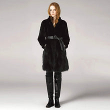 Load image into Gallery viewer, Natural Rabbit Fur Overcoats with Fox Fur Overcoat Belt Slim Winter Coat