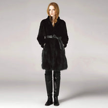 Load image into Gallery viewer, Natural Rabbit Fur Overcoats with Fox Fur Overcoat Belt Slim Winter Coat