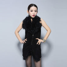 Load image into Gallery viewer, Genuine Pig Leather Suede Women&#39;s Vest  with Real Lamb Fur Collar