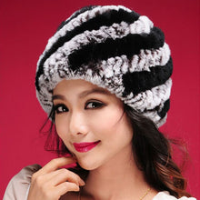 Load image into Gallery viewer, Women Knitted Real REX Rabbit Fur Hat Skullies Beanie Headgear 060108