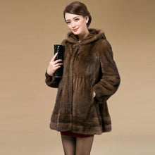 Load image into Gallery viewer, Women&#39;s Coats Real Mink Fur Coat Hoodie Slim Waist Style 16054