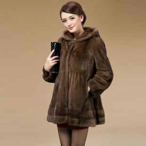 Women's Coats Real Mink Fur Coat Hoodie Slim Waist Style 16054