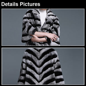 Bat Sleeve Real Fur Coat for Women Chinchilla Color