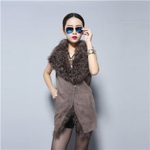Load image into Gallery viewer, Genuine Pig Leather Suede Women&#39;s Vest  with Real Lamb Fur Collar