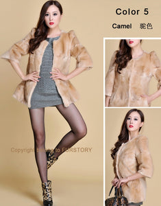 Women's Natural Fur Coat Long Version Light Camel Full Pelt Real Fur Coat Female