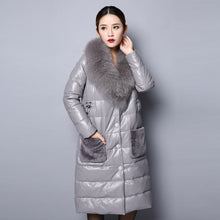 Load image into Gallery viewer, Genuine Leather Down Coat for Women with Big Fox Fur Collar Jacket 151243