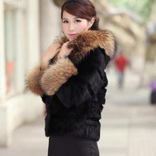 Load image into Gallery viewer, Women&#39;s Warm Winter Coat Real Rabbit Fur Coat Raccoondog Fur Collar &amp; Sleeve-cuff with Hood Overcoat Jacket Waistcoat 6colors Short Version FS010129S