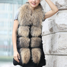 Load image into Gallery viewer, Real Fur Guarantee Women&#39;s Rabbit Fur Vest with Big Raccoon Collar Natural Fur Waistcoat Fur Story FS15274