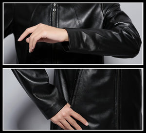 Genuine Sheep Leather Coat Top Quality Leather Jacket  Women Overcoat