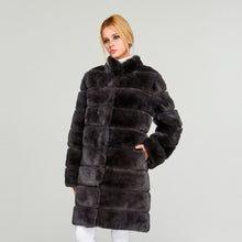 Load image into Gallery viewer, Women&#39;s Genuine Rabbit Fur Coat  Stand-up Collar Winter Overcoat Detachable 18136