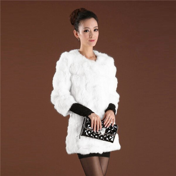 Real Rabbit Head Fur Coat Overcoat Jacket Womens' Top Garment Gilet Winter Dress Long Version Fur Story FS13017