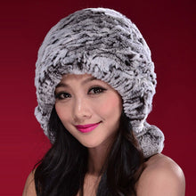 Load image into Gallery viewer, Knitted Real Rabbit Fur Hat Beanie Earmuff Bomber Hat  Women&#39;s Winter Hats 14606