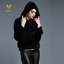 Load image into Gallery viewer, Women&#39;s Genuine Knitted Mink Fur Coat with Hood Winter jacket Women 15131