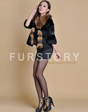 Load image into Gallery viewer, Real Rabbit Fur Coat Raccoondog Fur Collar with Hood Overcoat Jacket Waistcoat 7colors Short Version FS13073