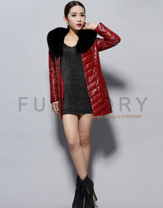 Genuine Leather Coat Female with Real Fox Fur Collar Outwear Winter Women's Down Coat
