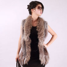 Load image into Gallery viewer, Women&#39; S Long Real Rabbit Fur Vest Raccoon Fur Collar and Placket Tassel Decoration