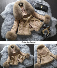 Load image into Gallery viewer, Genuine Leather Coat Full Pelt Fox Fur Collar Collar and Sleeve Cuff Jacket