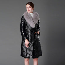 Load image into Gallery viewer, Women&#39;s Genuine Leather Coat with Fox Fur collar Down Stuffing Leather Coat 161194