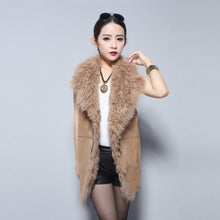 Load image into Gallery viewer, Genuine Pig Leather Suede Women&#39;s Vest  with Real Lamb Fur Collar