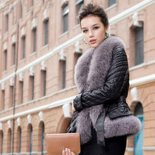 Load image into Gallery viewer, Genuine Leather Coat Jacket Real Fox Fur Collar Trim Thick Jacket Winter Overcoat Garment