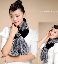 Load image into Gallery viewer, Real REX Rabbit Fur Scarf Flower Decoration Wrap Cape Shawl Neck Warmer Various Colors Soft Fur FS14507