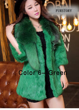 Load image into Gallery viewer, Natural Rabbit Fur Coat Jacket Real Raccoon Dog Fur Collar Trim Thick Jacket