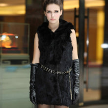 Load image into Gallery viewer, Natural Fur Vest Female with Big Fur Hood Rabbit Fur 5XL 6XL Plus Size Vest