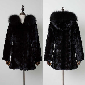 Women Real Fur Coat Natural Mink Fur Jacket Hood Winter Warm Fur Overcoat 17161