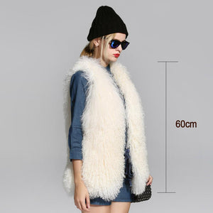 Women's Real Lamb Fur Vest Natural Fur Waistcoat Furry Sleeveless Garment 16202