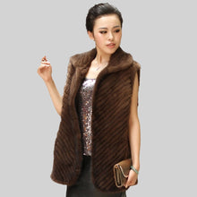 Load image into Gallery viewer, Women&#39;s Real Mink Fur Vest Diagonal Stripes Design Real Fur Vest Female 15225