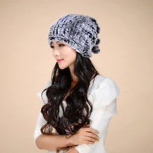 Load image into Gallery viewer, Women&#39;s Hats Knitted Real REX Rabbit Fur Beanie Hat 14603