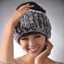 Load image into Gallery viewer, Real Rex rabbit fur hat scarf wool Beanie hat cap neck warmer double use FS13608