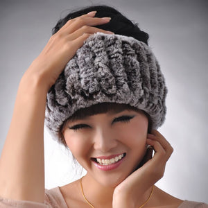 Real Rex rabbit fur hat scarf wool Beanie hat cap neck warmer double use FS13608