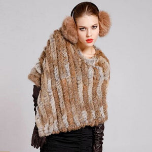 Knitted rabbit fur shawl poncho stole cape scrap wrap wemen's garment 6 colors FS070102