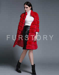 Natural Rex Rabbit Coat Women Grace Long Overcoat Jacket Winter Outerwear