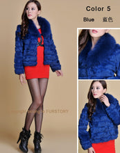 Load image into Gallery viewer, Real Rabbit Fur Coat Fox Fur Collar and Cuff Jacket Overcoat Womens&#39; Garment Winter Coat FS13074