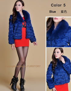 Real Rabbit Fur Coat Fox Fur Collar and Cuff Jacket Overcoat Womens' Garment Winter Coat FS13074