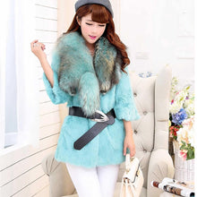 Load image into Gallery viewer, Natural Rabbit Fur Coat Jacket Real Raccoon Dog Fur Collar Trim Thick Jacket