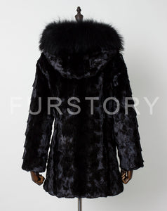 Women Real Fur Coat Natural Mink Fur Jacket Hood Winter Warm Fur Overcoat 17161