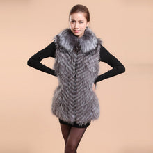 Load image into Gallery viewer, Silver Fox Fur Vest with Fur Collar Waistcoat Long Jacket Winter Overcoat  Women Dress